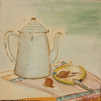 Jean-David Gonnet, Bouilloire bleue, huile sur toile, 40 x 40, 2004