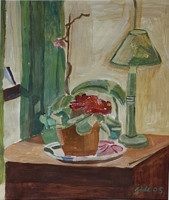 Jean-David Gonnet, Pot de fleur lampe verte, acrylique sur papier, 62 x 51, 2005