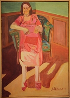 Jean-David Gonnet, Dame en rose (étude), acrylique sur toile, 65 x 46, 2009