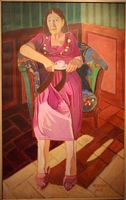 Jean-David Gonnet, Dame en rose, acrylique sur toile, 130 x 81, 2010