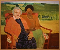 Jean-David Gonnet, Deux femmes assises, acrylique sur toile, 54 x 65, 2010