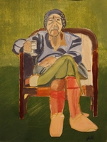Jean-David Gonnet, Germaine sur fond vert, acrylique sur papier, 25 x 20, 2008