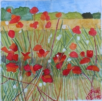 Jean-David Gonnet, Etude coquelicots un, acrylique sur papier, 26 x 26, 2015