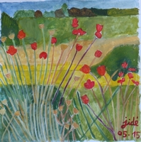 Jean-David Gonnet, Etude coquelicots deux, acrylique sur papier, 26 x 26, 2015